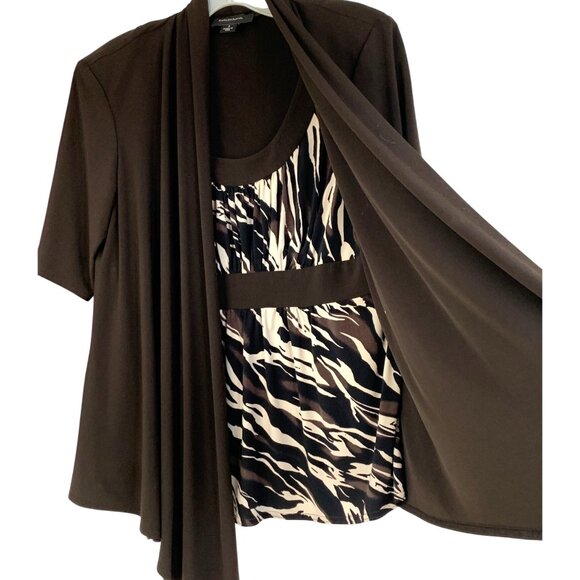 Lot of 2 Tops R&M Richards Brown Drape Front Zebra & August Silk Cardi M 8837 - Picture 3 of 14